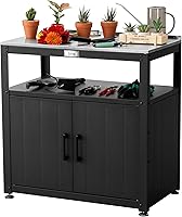 Idealforcook Garden Potting Bench with Storage - Stainless Steel Top, Outdoor Work Table for Plants, 200lb Capacity