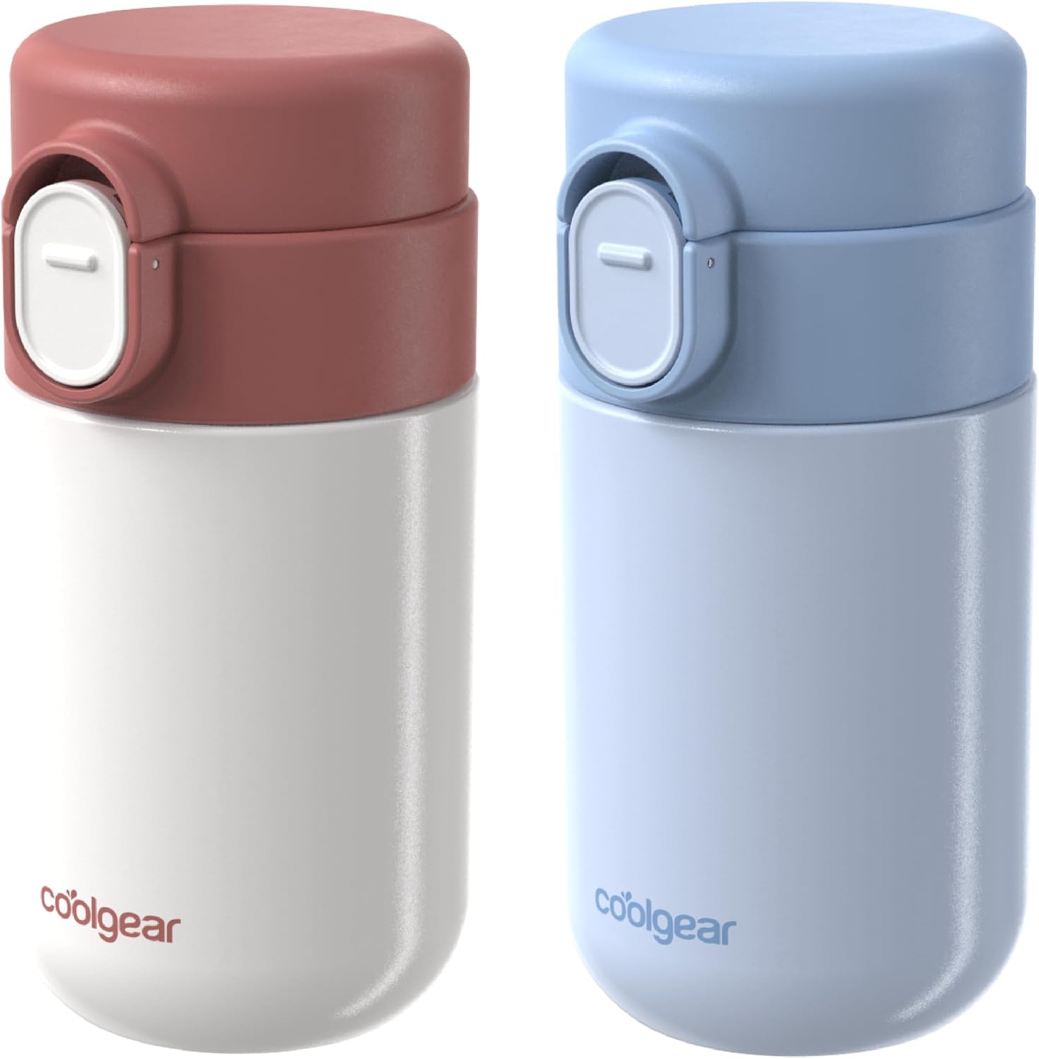 COOL GEAR 2-Pack 8 oz Purse Bottle Stainless Steel Water Bottle, Compact Mini Bottle with Flip Top Lid, BPA-Free, Leak-Resistant, Small Water Bottle for Purse, Travel, On-the-Go (BLUE/WHITE) image 2