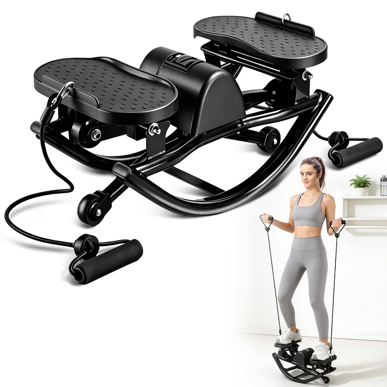 Stepper,Rock Stepper,Mit Power Ropes Sidestepper,fitnessgeräte für zuhause,Trainer bis 200kg,für effektives Bein/Arm/Po Training,Fitnessgerät für Zuhause,Wohnung und Studentenwohnheim