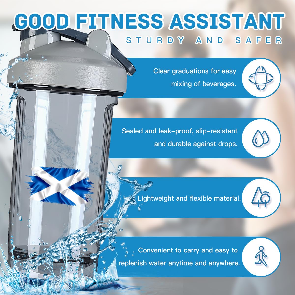 Scotland Scottish Flag 18 Ounce Shaker Cup,Fashion Theme Pattern Shaker Bottle Leak-proof Workout Shake Bottles 500ML/18 oz Perfect for Pre Workout Gray 0