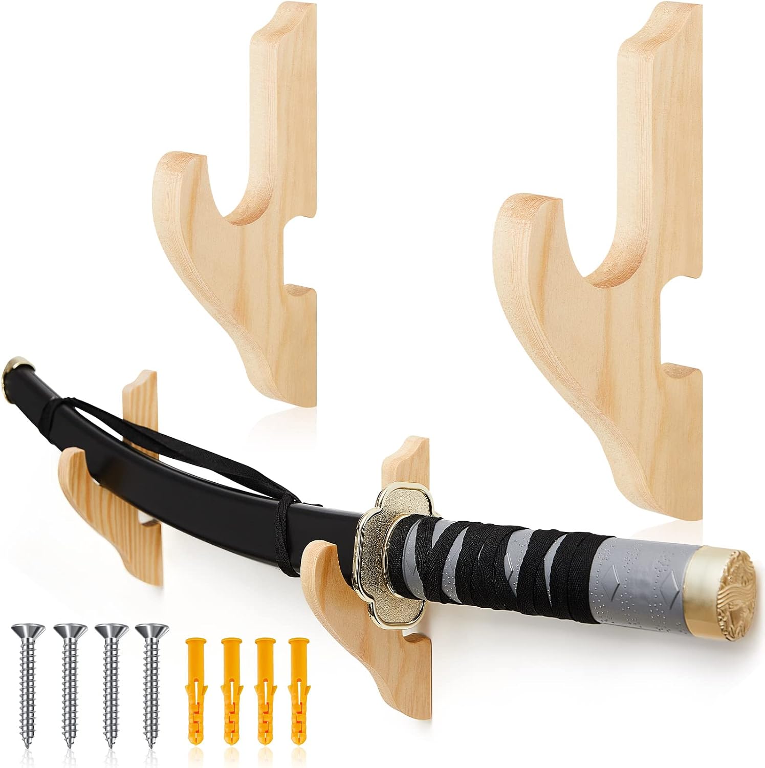 Chunful 2 Pcs Sword Wall Mount Sword Holder Katana Stand