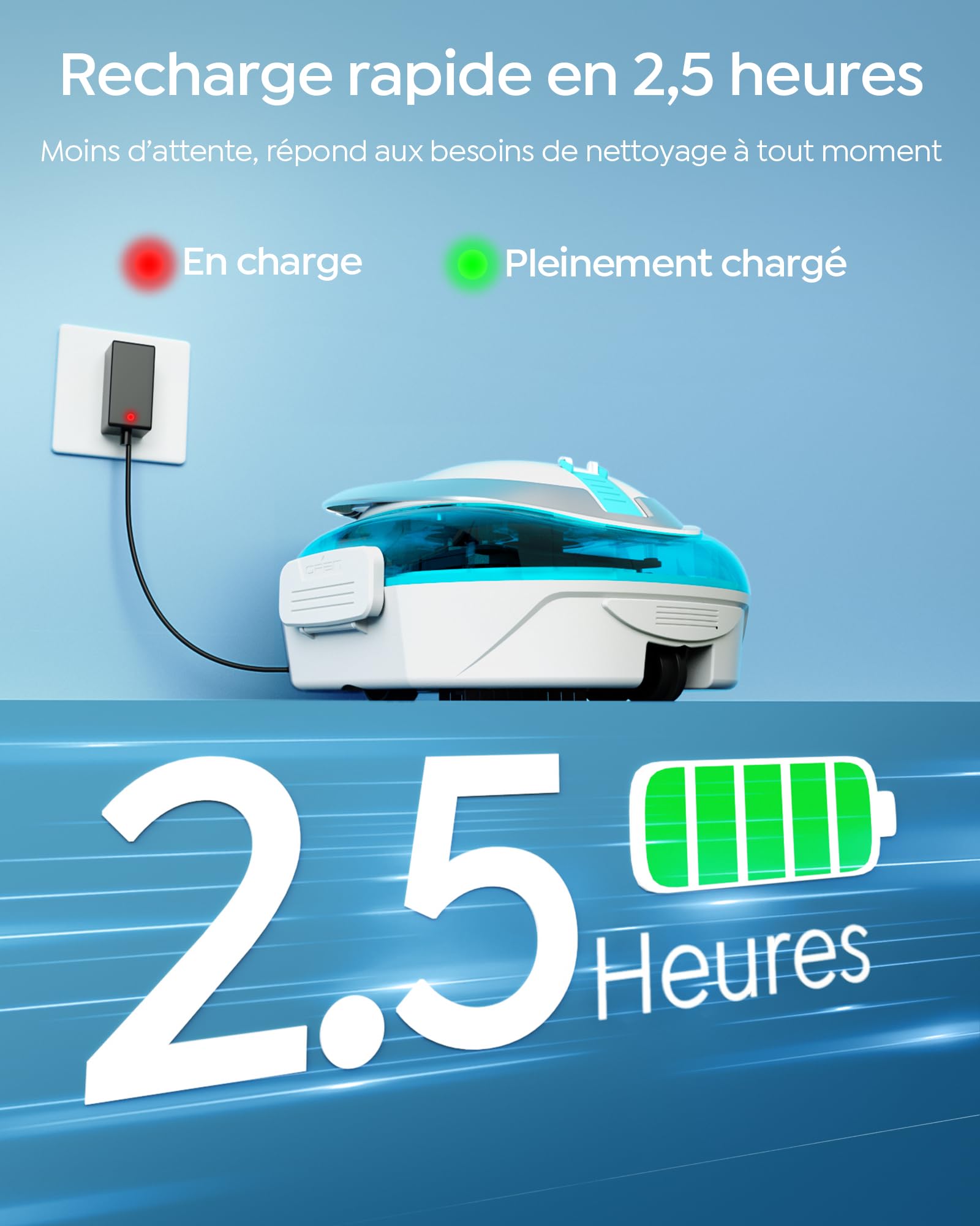 S2 Robot Piscine,Double Filtration,Aspirateur Piscine sans Fil,Bleu | 90 Min d'Autonomie, Nettoyeur de Piscine Compact,Stationnement Automatique,pour Piscines Hors Sol Jusqu'à 80 m²