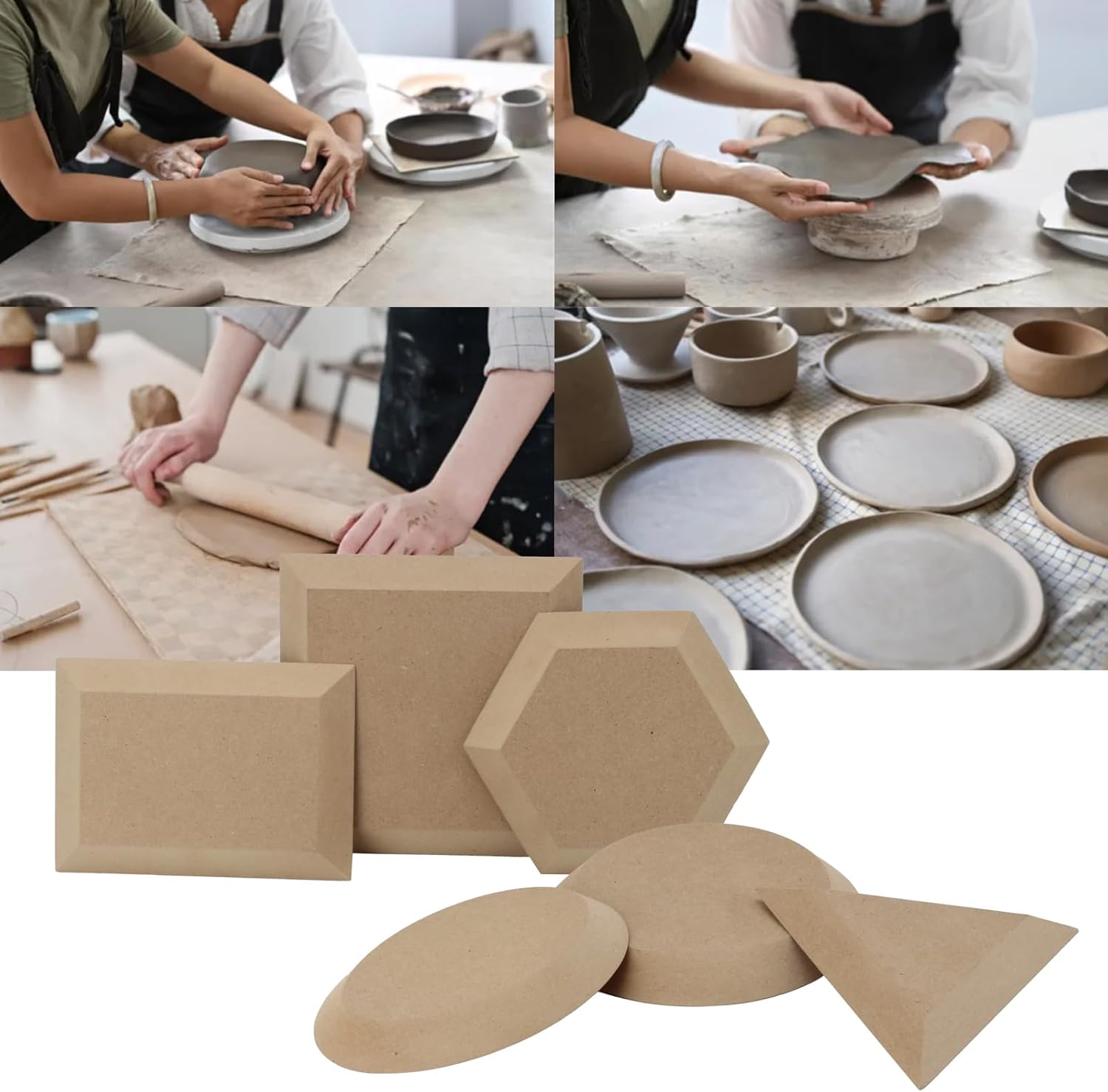 Ceramics Plate Forming Molds, Pottery Molds for Clay Pottery Handbuliding Plates, 6 Shapes Various Sizes Ceramics Pottery Tools and Supplies (6)