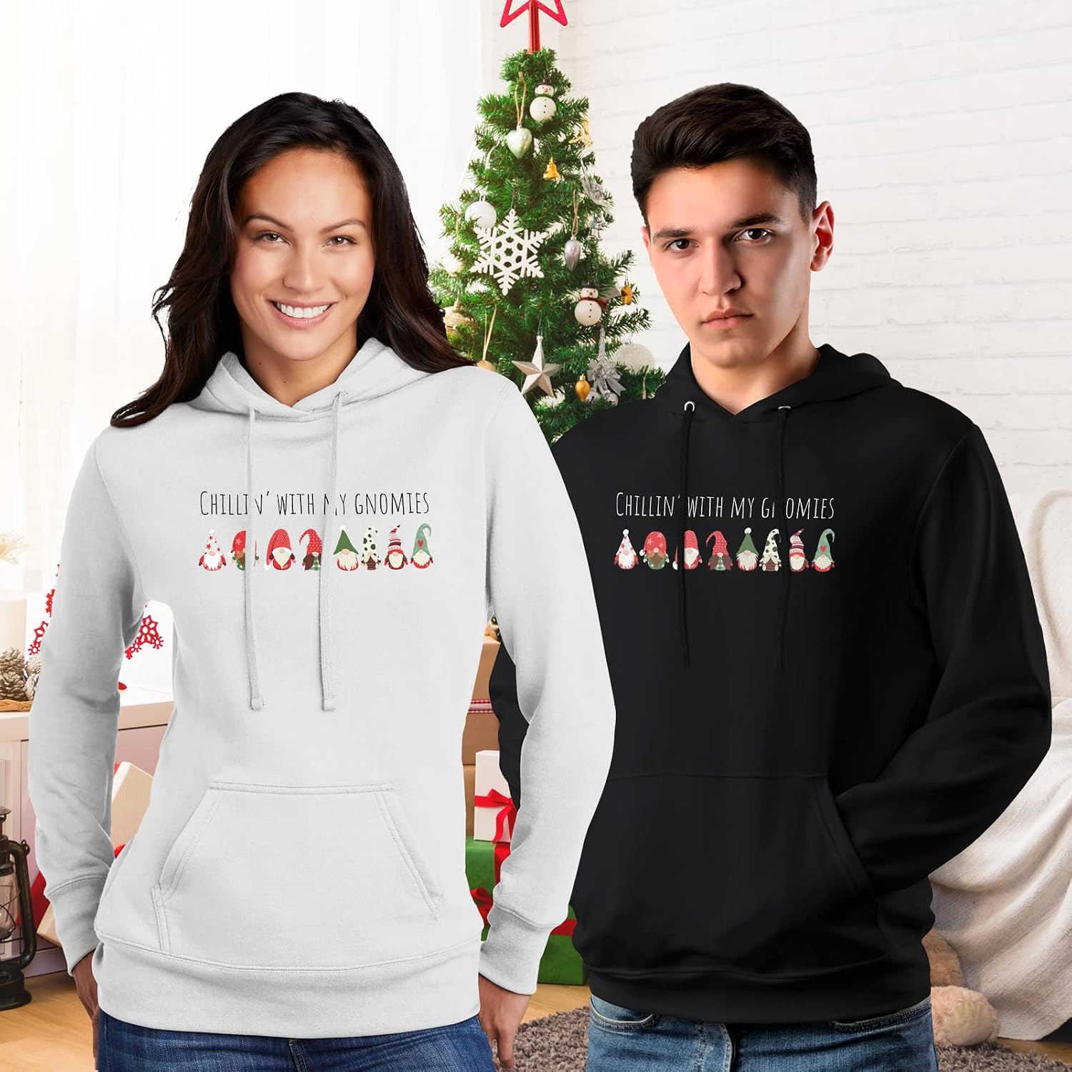 GotPrint Chillin with My Gnomies Christmas Hoodie Sweatshirt, Unisex Holiday Sweaters for Women, Men, Cozy Printed Pullover