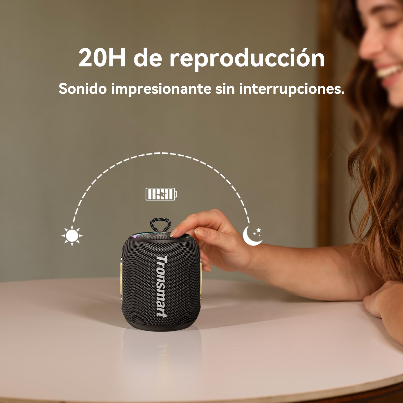 Tronsmart T8 Mini Bocina Bluetooth Portátil, Sonido equilibrado en 360°, IPX7, hasta 20 Horas de batería (Negro)