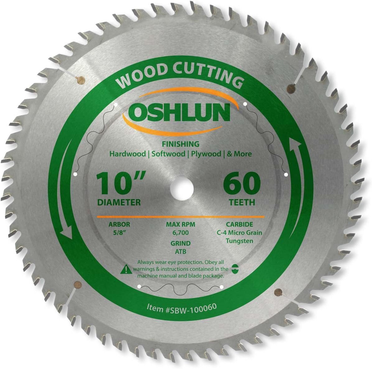 Oshlun SBW-100080 10-Inch 80 Tooth ATB Fine Finishing Saw Blade with 5/8-Inch Arbor