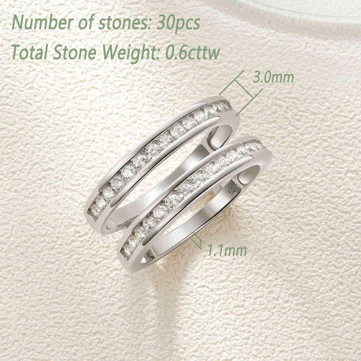 Wuziwen 925 Sterling Silver Classical Women Wedding Ring Enhancer for Engagement Rings Half Eternity Bands Round Guard Wraps CZ - Image 7