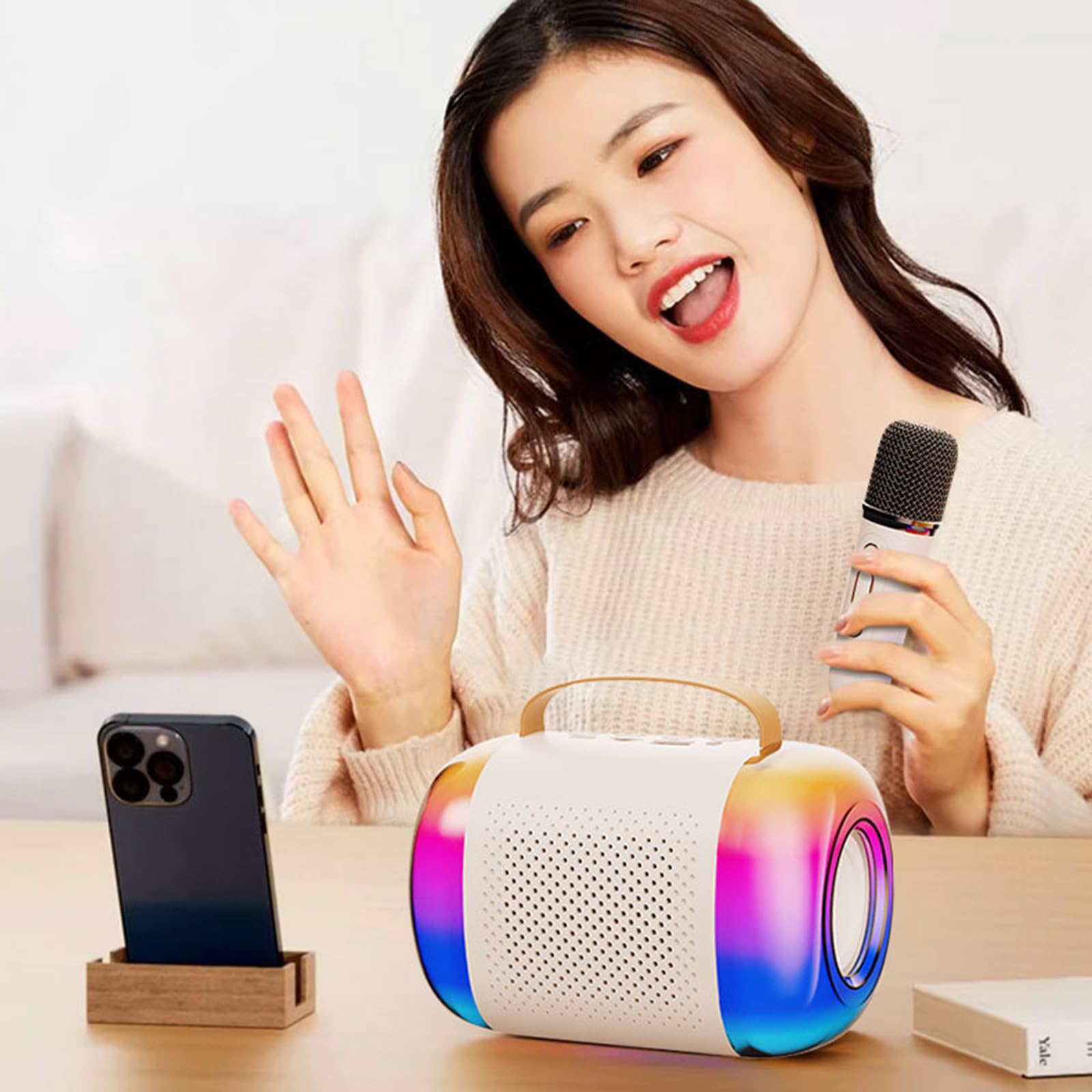 Macchina per karaoke per bambini, 2 microfoni, altoparlanti, suono con luci a LED, per ragazze e ragazzi, compleanno, famiglia, intrattenimento, karaoke