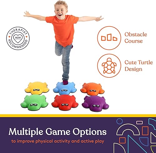 Vista 24 de Special Supplies Stepping Stones for Kids - Set of 6 Balance Blocks - Indoor/Outdoor Play - Child Safe Rubber, Non-Slip Edging - Promotes