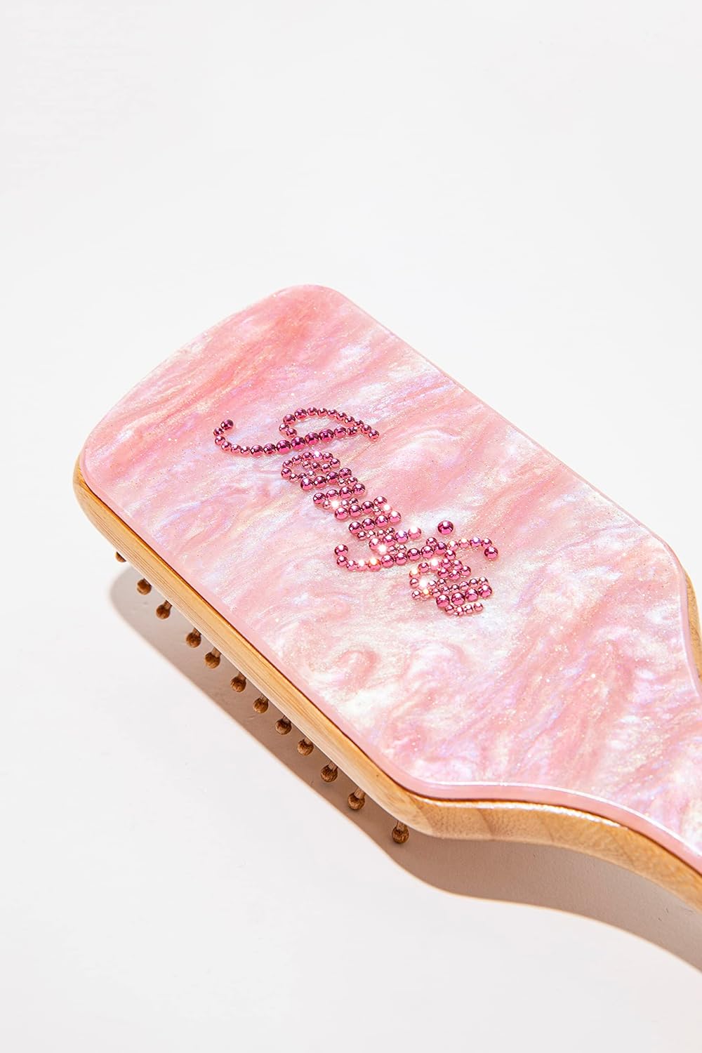 Personalized Custom Star Pink Hair Brush Gifts|Handmade Inlay Name Rhinestones|Natural Wooden Bamboo Brush Suit For All Hair Types-Women
