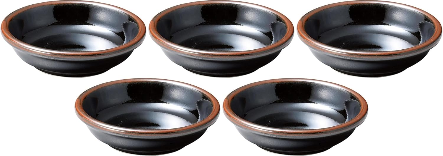 セトモノホンポ(Setomonohonpo) Set of 5, Tenmoku Chinese 3.0 Condiment Dish, 3.9 x 1.1 inches (10 x 2.8 cm), 3.4 fl oz (100 cc) | Chinese Condiment Plate
