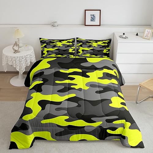 Miniatura 1 de Juego de ropa de cama de camuflaje para niños, tamaño individual, edredón minimalista de camuflaje de campaña para niños, diseño de arte abstracto,