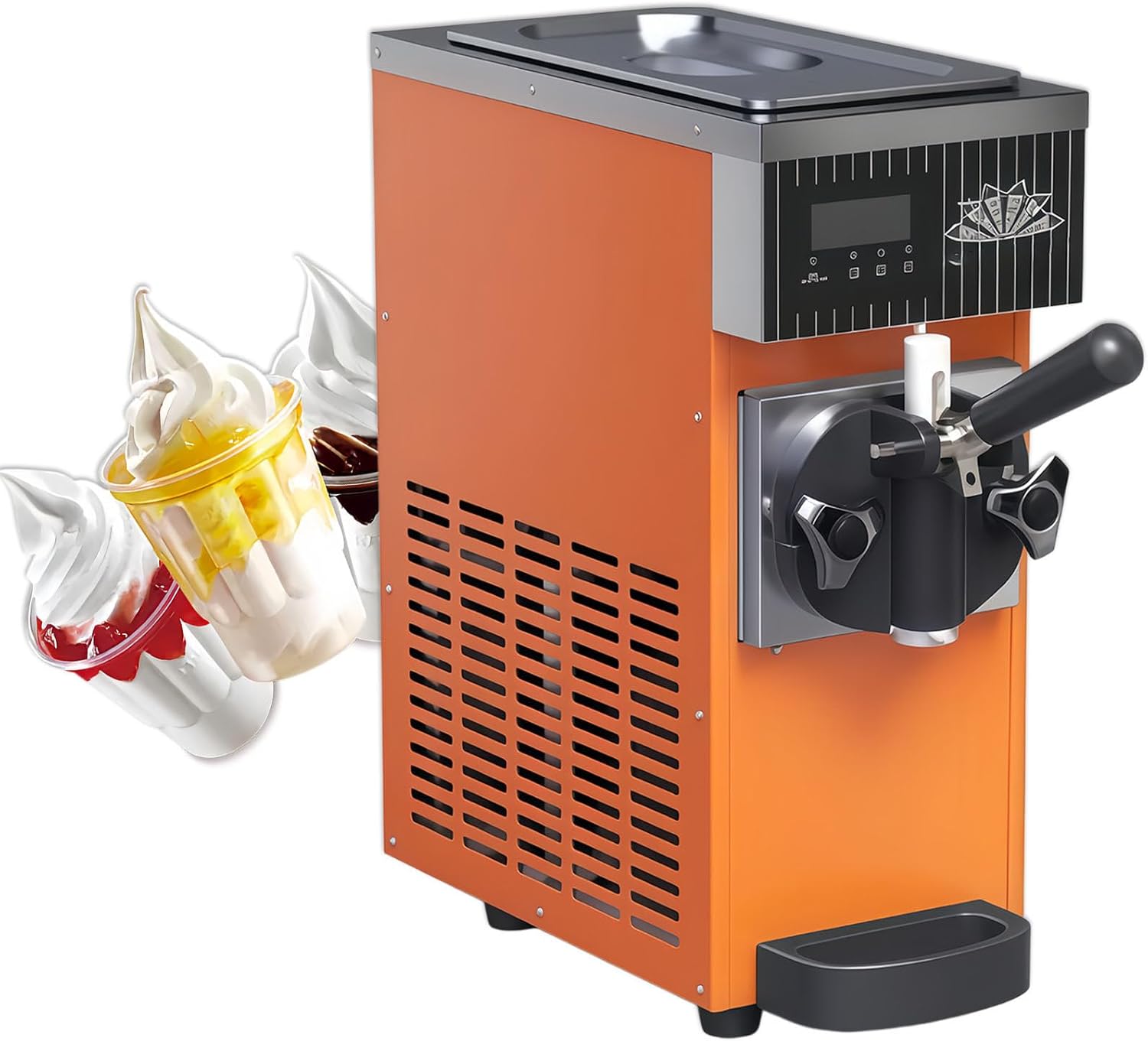 Single Flavor Commercial Ice Cream Maker 450w Soft Serve Ice Cream Machine For Home,Countertop Soft Serve Ice Cream Maker,Lcd Panel Auto Clean,For Restaurants & Dessert Shops Orange