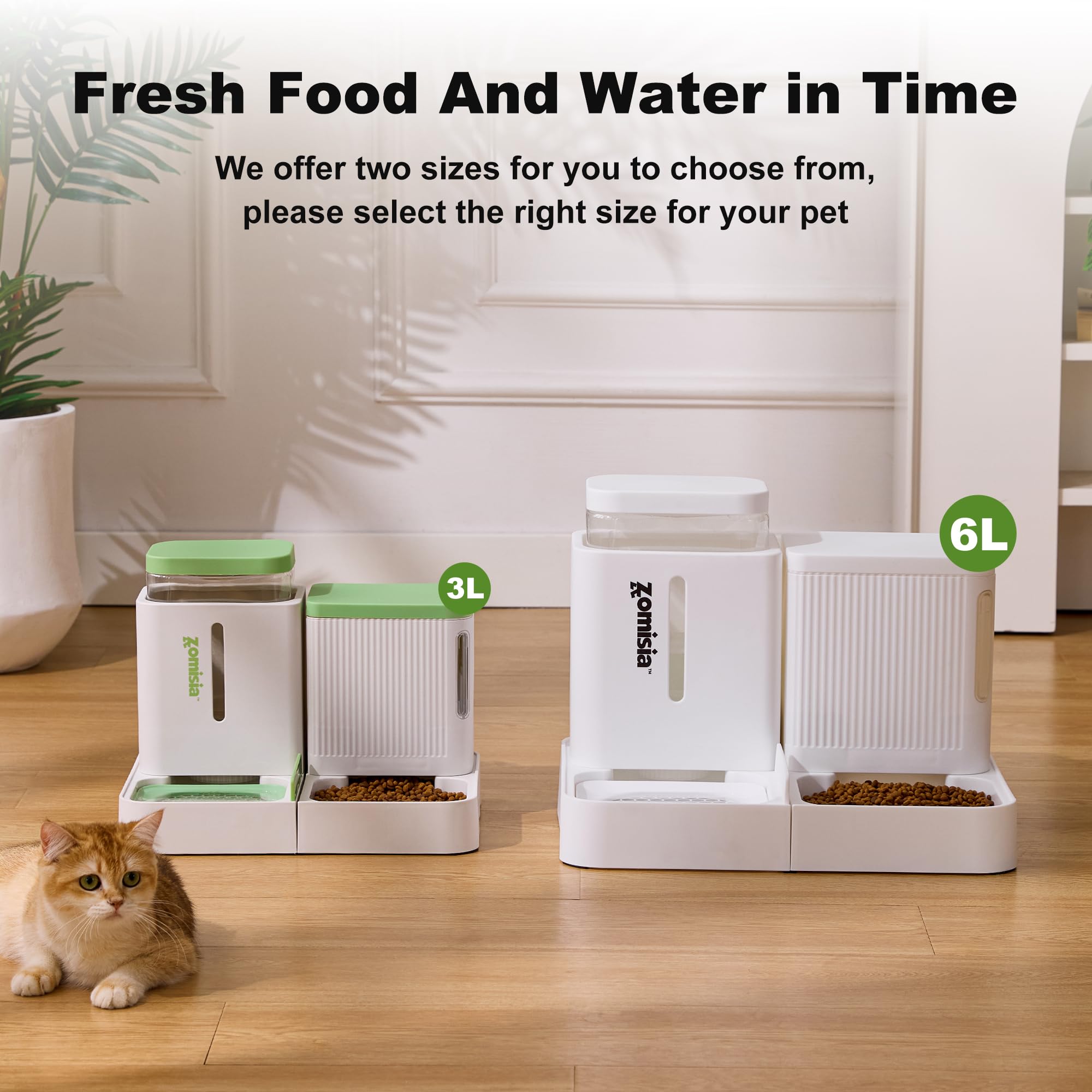 ZOMISIA Comedero por Gravedad para Gatos y Dispensador de Agua, 2 en 1 Alimentador Automático para Gatos con Rotación de 180 Grados, Paquete de 2 Alimentadores Automáticos de Gran Capacidad para