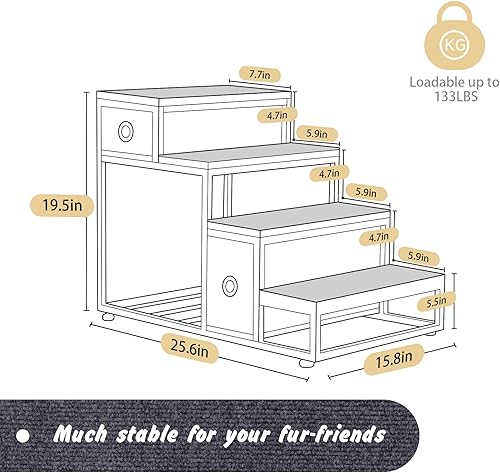 LitaiL Escaleras de madera para perros pequeños y grandes 4 niveles para mascotas 195 pulgadas de alto con alfombras antideslizantes y