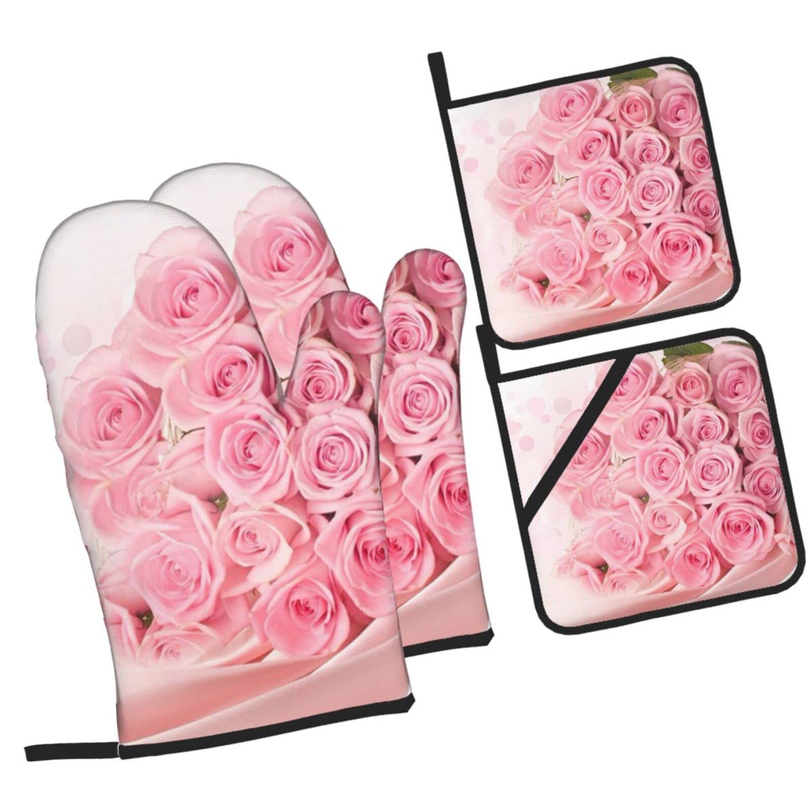 Lustige Ofenhandschuhe & Topflappen Set – Rosa Mit Katzenmotiv, Hitzebeständig & Mit Aufhängebändchen