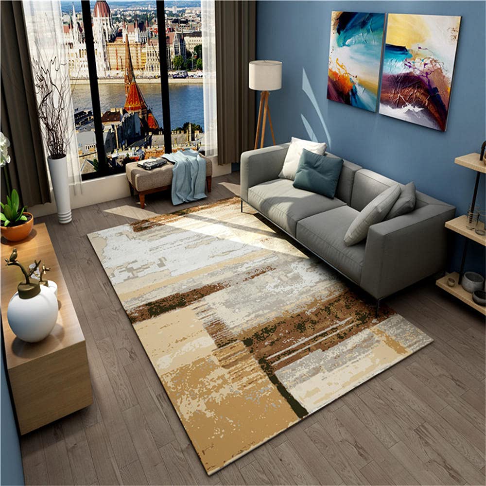Tapis chambre fille jaune et gris pour créer un coin lecture abstrait et cocooning