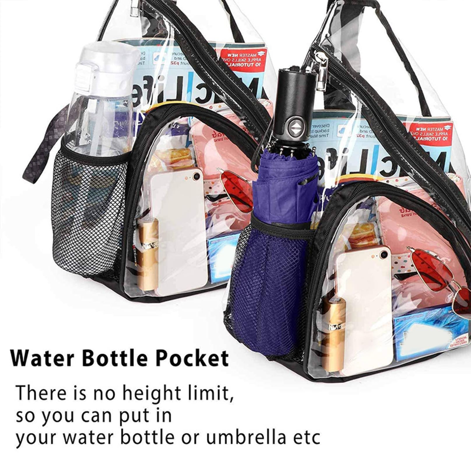 Sac à écharpe Transparent Stadium Approuvé Hommes Femmes PVC Sac à Poitrine Clear épaule Sac à Dos avec Poche de Bouteille d'eau et Sangle réglable pour Les Sacs d'épaule du Stade de Concert