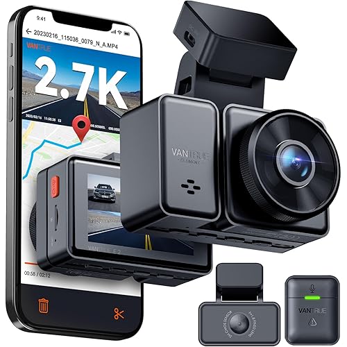 Vantrue E2 Dash Cam Front and Rear, 2.7K Upgrade Rear Cam, Dual STARVIS, 2.7K + 2.7K Dash Camera for Cars, Voice Control, WiFi, GPS, Night Vision, 24H Parking Mode, G-Sensor, 2.45" IPS, Support 512GB