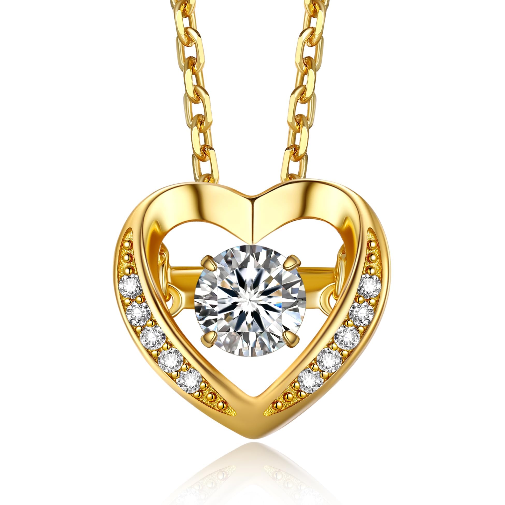 MomentWish Collier Cœur Dansant pour Femme, Pendentif en Argent 925 avec Moissanite 0,5 Carat, Cadeau d‘Anniversaire de Mariage Noël Anniversaire pour Femme Maman Petite Amie
