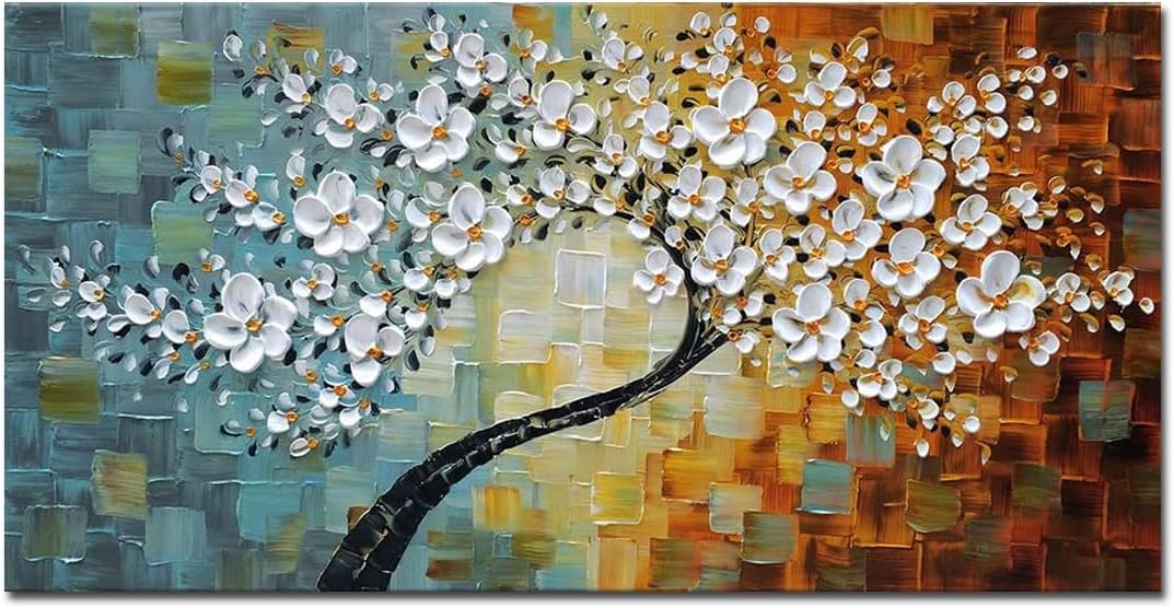 Muzagroo Art Hand Painted Tree of Life Oil Painting with Raised Texture on Canvas Wall Art for Living Room Contemporary Art for Bedroom Wall Décor