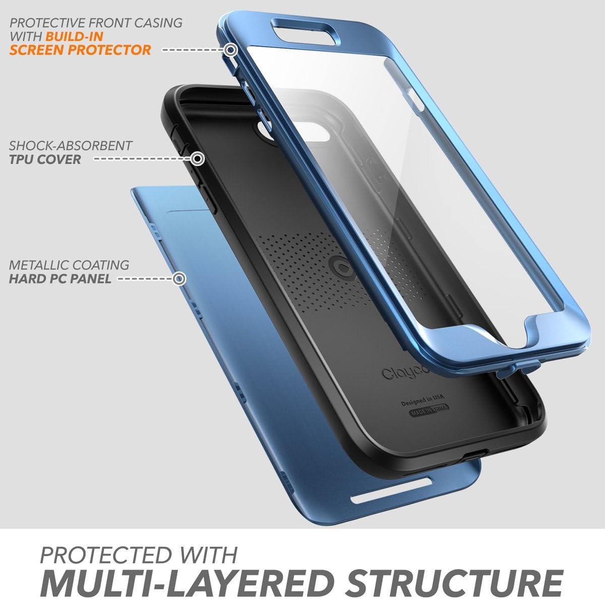 Clayco iPhone 8 Plus Case, Hera Series Full-Body Rugged Case with Built-in Screen Protector Compatible with Apple iPhone 7 Plus 2016/ iPhone 8 Plus 2017 (Blue)