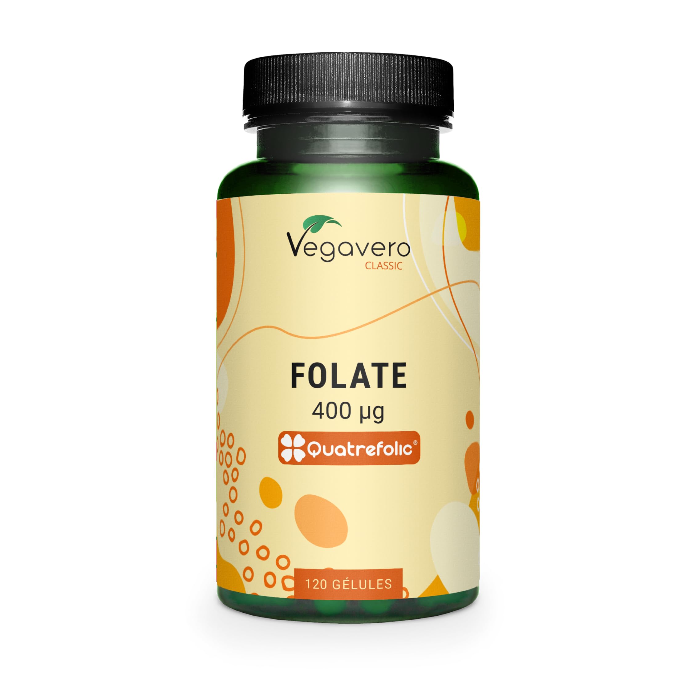 Acide Folique 400ug - Vitamine B9 | Qualité supérieure : Methyl Folate 5-MTHF Quatrefolic® | Grossesse + Anti Fatigue | 120 Gélules | VEGAN & SANS ADDITIFS | Vegavero®