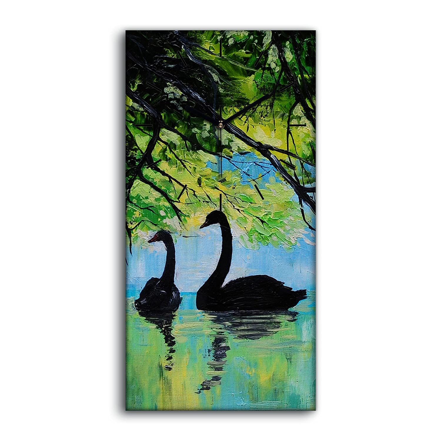 Horloge sur toile cygnes 30x60cm silencieuse pour supprimer le tic-tac du salon