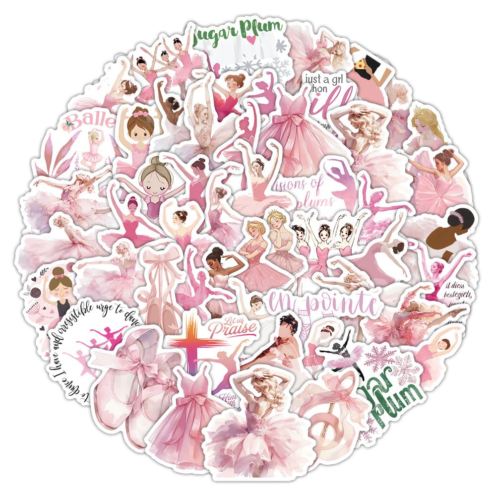 Bric Dodo 50 Pcs Ballet Stickers Laptop Car Scrapbook Phone Skateboard Suitcase Luggage Bike Ballerina Vinyl Waterproof Aesthetic Personalised Stickers For Adults