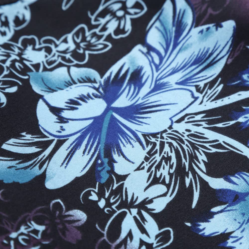 HGJH Hawaii Hemd, Herrenhemd Große Größe Blauer Kokospalmen-Blumendruck Hawaiihemd Kuba-Kragen Schwarze Lange Ärmel Button-Down-Weiches Strandhemd Henley-Hemd Für Männer Jungen