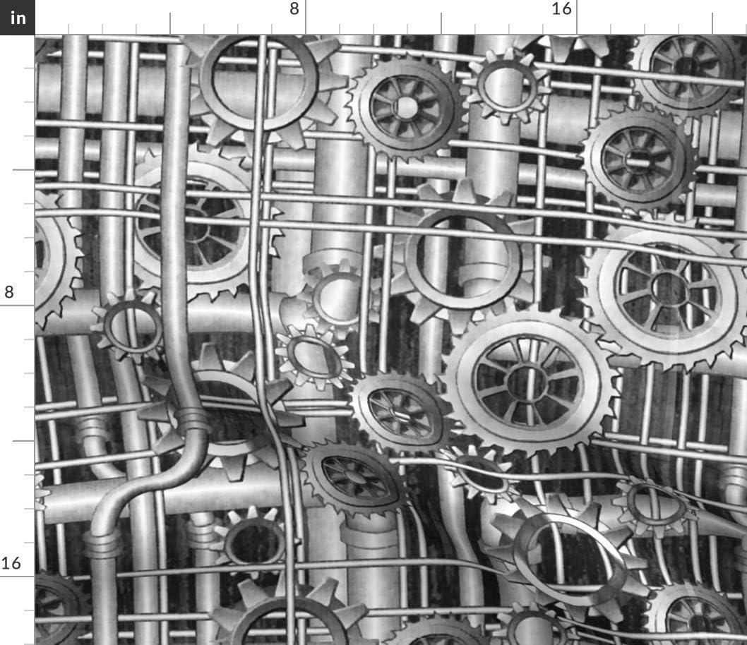 Spoonflower Fabric - Steampunk Pipes Gears Grayscale Silver Printed on Petal Signature Cotton Fabric by The Yard - Sewing Quilting Apparel Crafts Decor