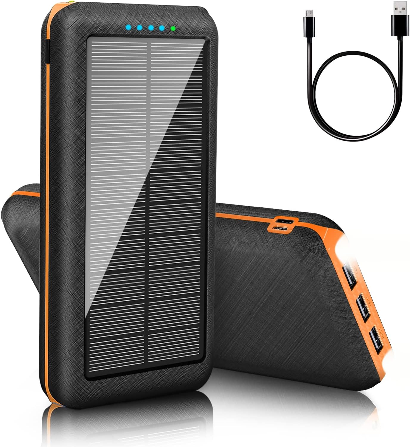 Solar Power Bank 26800mAh Portable Charger with 3 USB Output, LED Emergency Light & Flashlight, Waterproof External Battery Pack for Outdoor Camping Hiking Travel