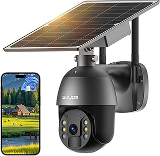 SOLIOM 4G LTE Outdoor Solar Surveillance Camera with SIM Card, 2K HD Camera Without WLAN Outdoor with Battery, 360° View &…