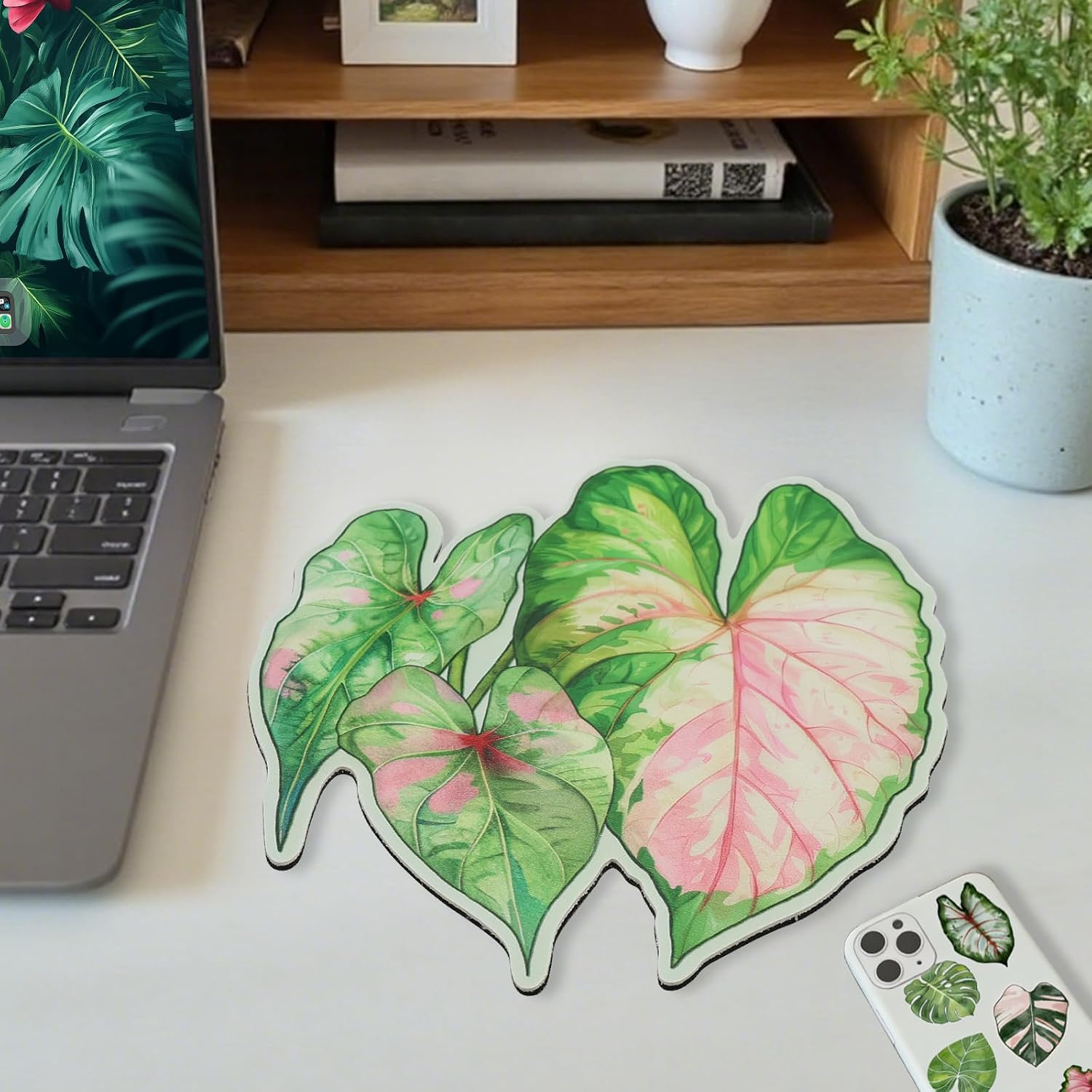 Baziabbo Plant Leaf Cute Mouse Pad,10.2×9.4inch Small Mousepad with Premium PU Leather Surface, Waterproof Mouse Pads,Anti-Slip Rubber Base Ergonomic Mouse Mat for Laptop Computer(Leaf D)
