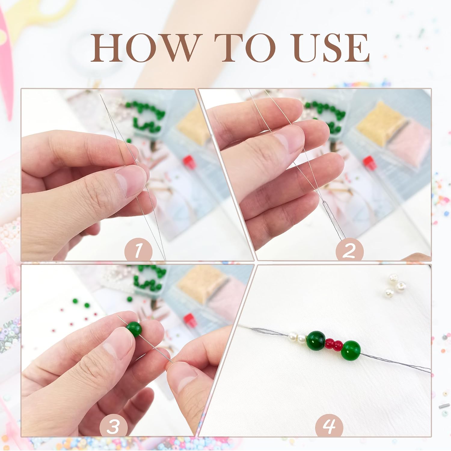 Deshionew 5 Sizes Beading Needles - Seed Beads & Big Eye Needles with Bottle & Collapsible Set for Jewelry Making