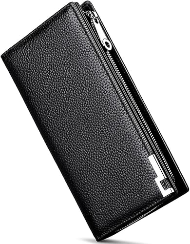 Miniatura 5 de Huztencor Billeteras largas para hombre de cuero RFID bloqueo billetera plegable con cremallera