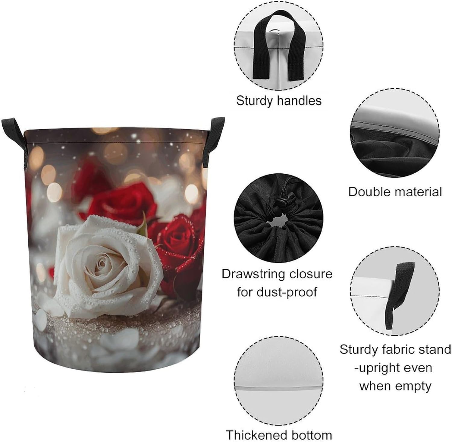 Roses in Background Laundry Basket Collapsible Clothes Hamper with Reinforced Handles Large Capacity Waterproof Laundry Bag Freestanding Laundry Hamper for Bedroom Bathroom