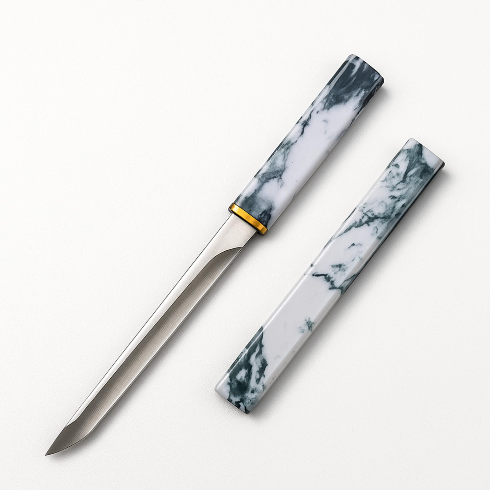 Machado Japanese Style Mini Katana Kitchen Knife with Sheath - Ebony Painted Handle - Perfect for Fruit, Vegetable Slicing, Chopping