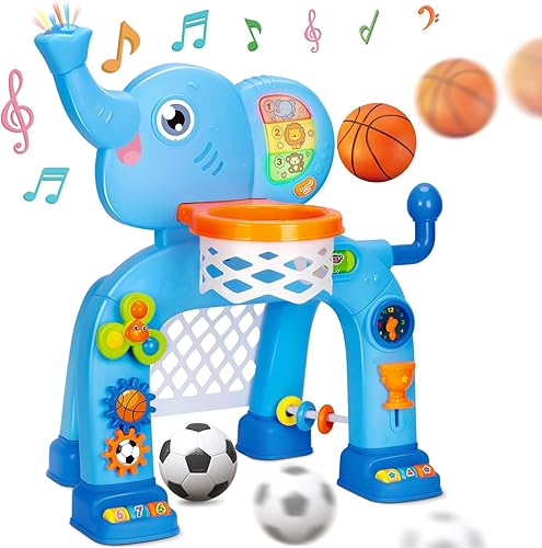 Miniatura 9 de KIZZYEA Juguetes para niños y niñas de 1, 2 y 3 años, aro de baloncesto y portería de fútbol, juguete Montessori, juguetes deportivos musicales