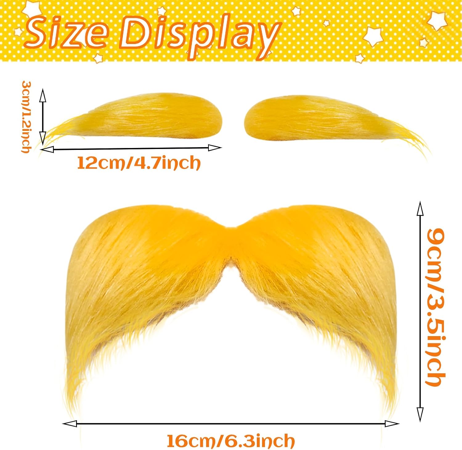 2 Sets Yellow Mustache and Eyebrows,Halloween Self Adhesive Faux Beard Set,Fake Novelty Cosplay Costume Accessories for Halloween Christmas Party,Adult,Kids