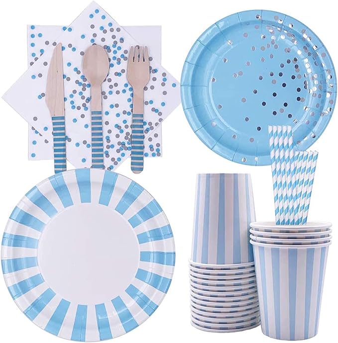 Set Stoviglie Per Feste 96 Pezzi | Motivo Righe Rosa E Bianco, Tema Circo, 24 Ospiti - Foto 2