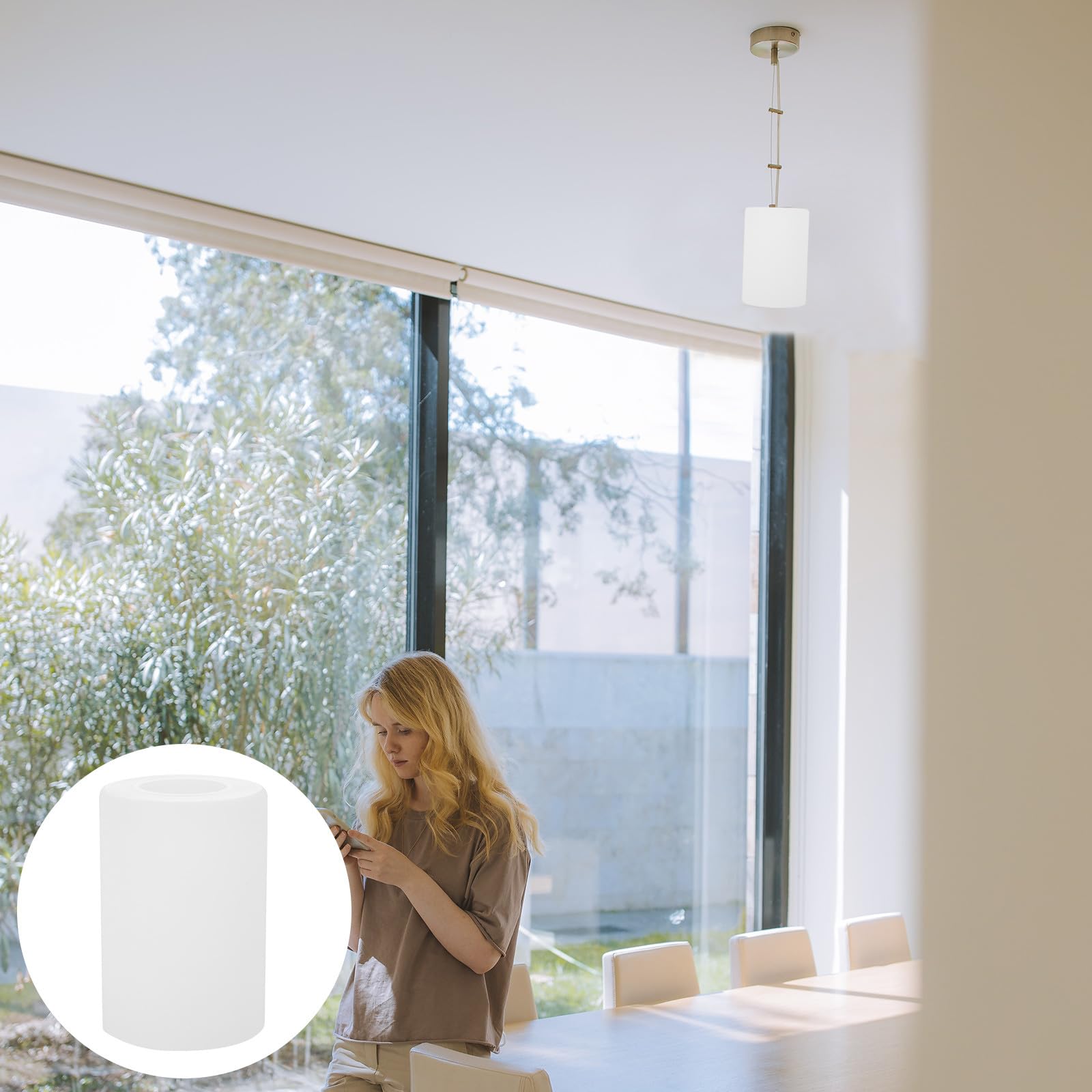 Paralume Cilindrico in Vetro Latteo Ricambio per Lampada Soffitto Attacco E27 Dimensioni 90X130 MM per Camera e Hotel Design Moderno e Superficie Liscia