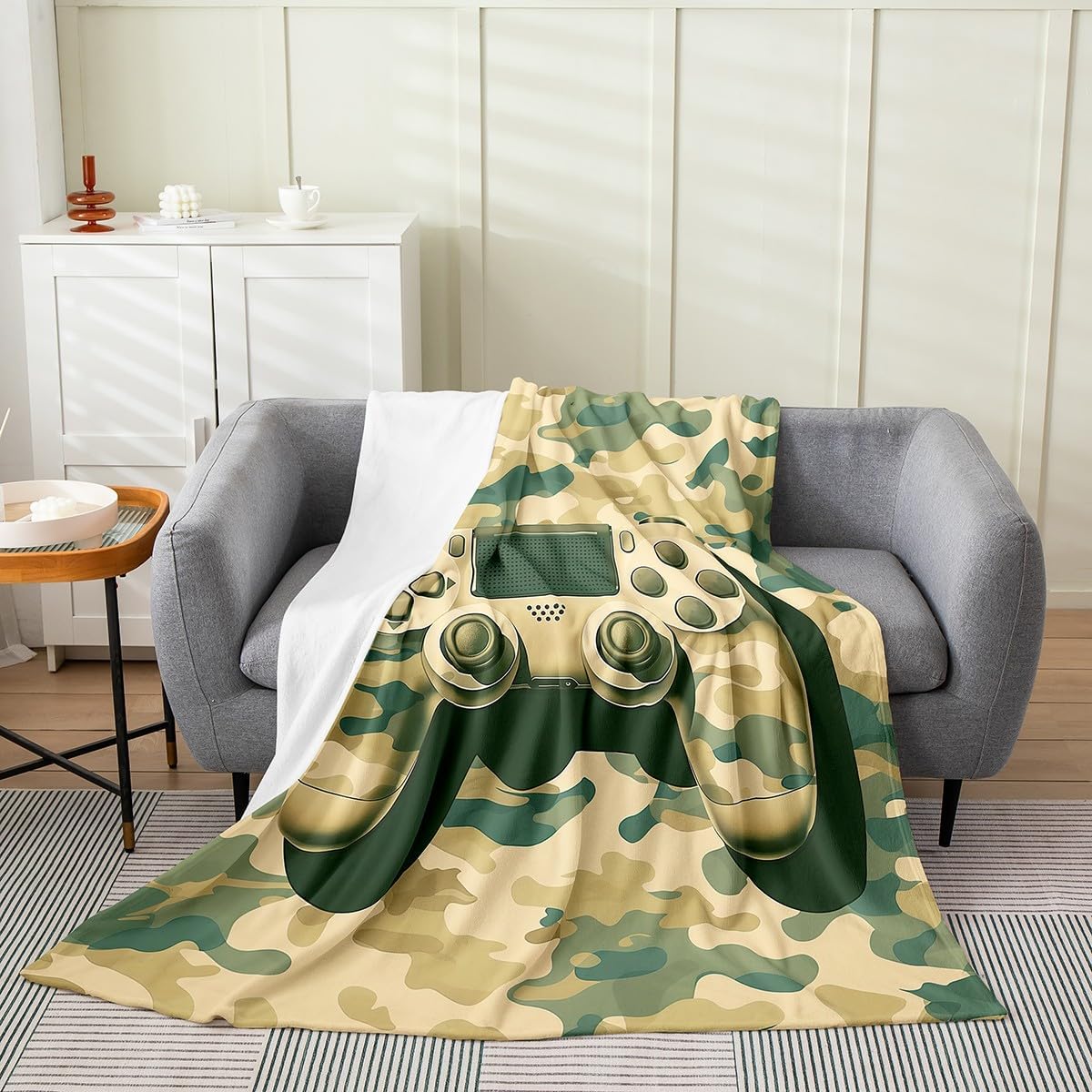 Homewish Camouflage Gamepad Throw Blanket,Video Games Blankets for Kids Boys Girls Teens Room Decor,Cartoon Gamer Window Treatment Curtain Fashion Gaming Window Drapes,for Chair/Sofa,30"×40"