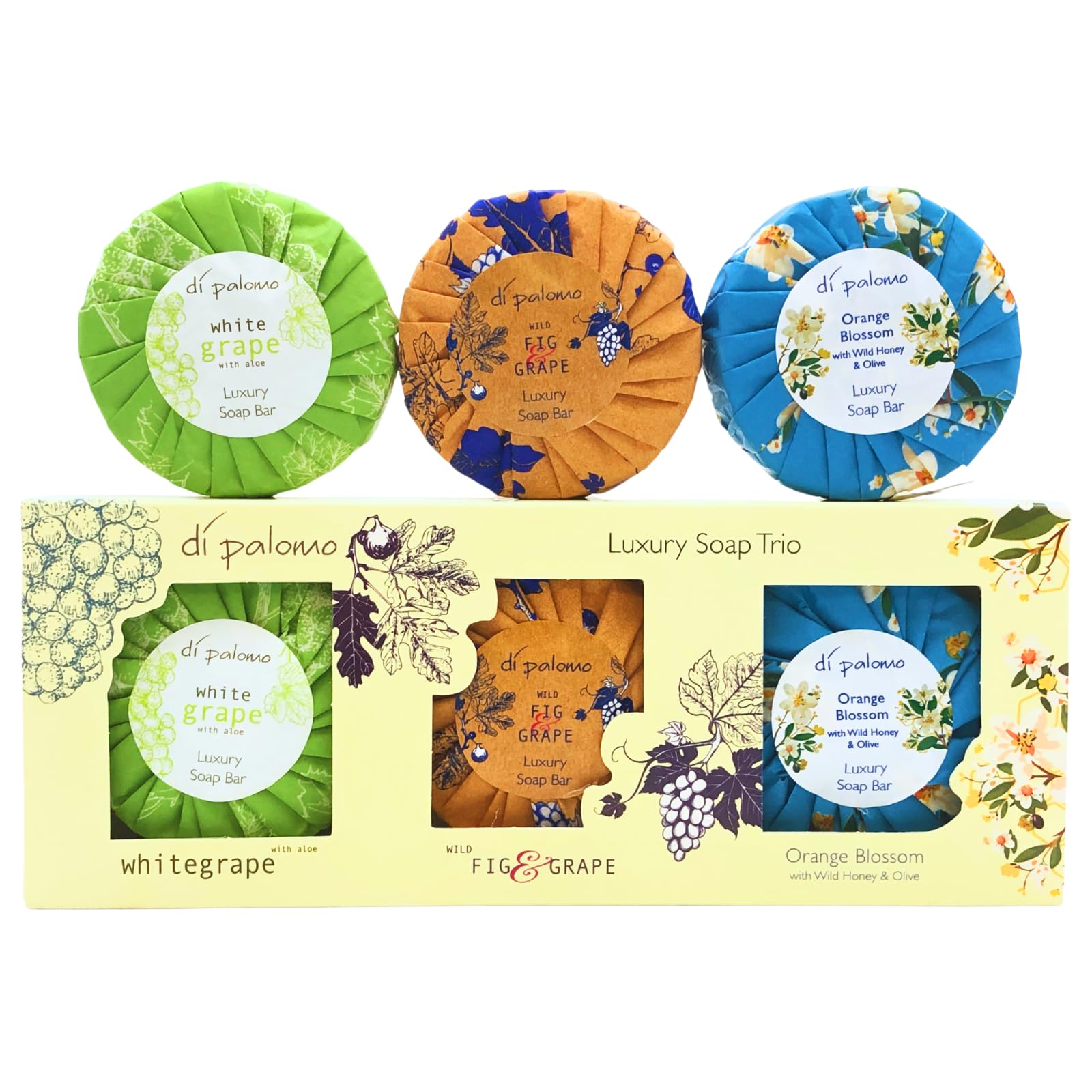 Soap Bar Trio Set 3 x 100g – Luxury Moisturising Hand Soap Collection Wild Fig & Grape Orange Blossom White Grape & Aloe Italian Skincare for Women & Men Gentle Ingredients Great Value Gift