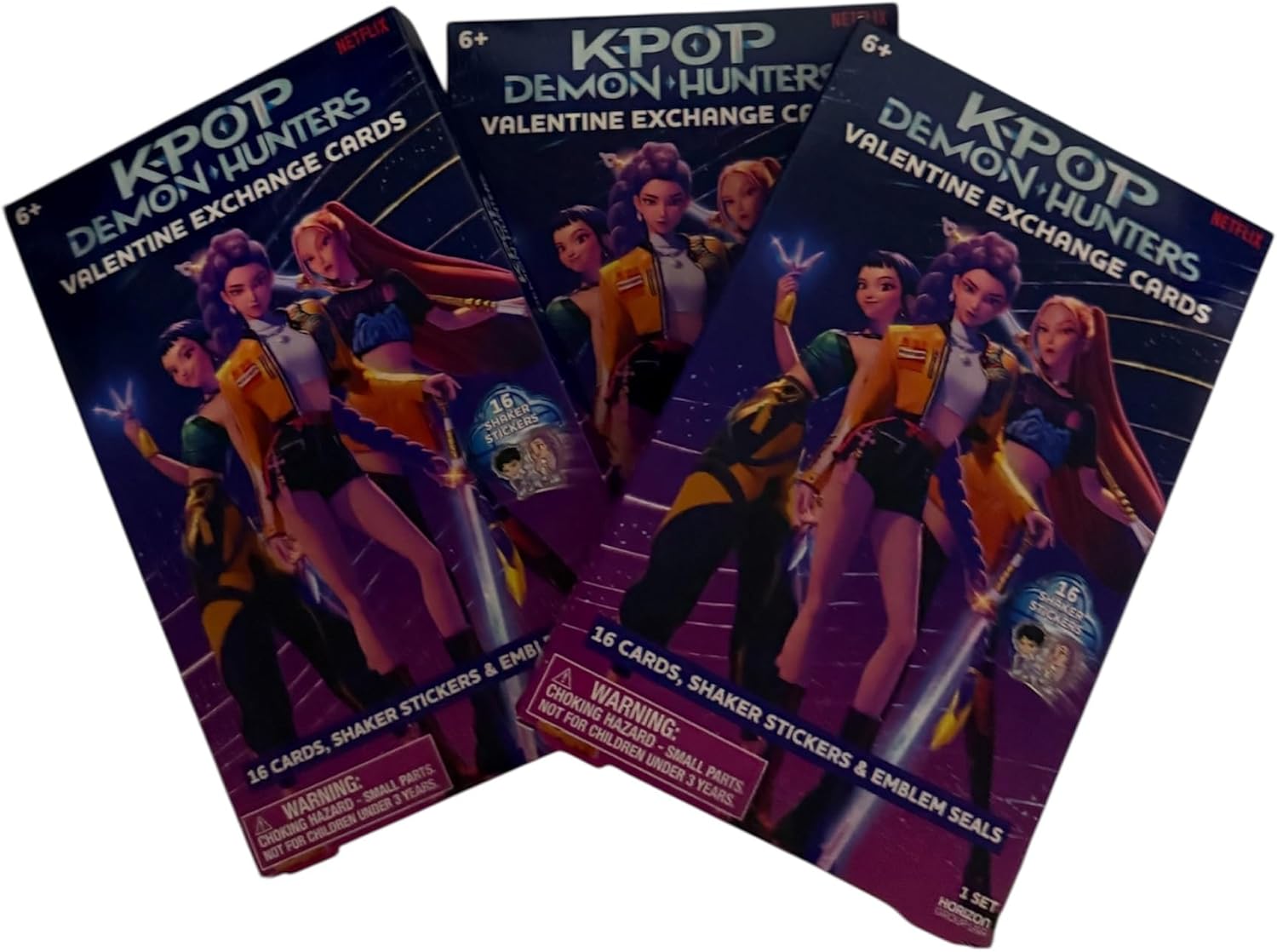 3 Boxes of Kpop Demon Hunters Valentine's Day Cards and Stickers, 16 ct Classroom Exchange, 48 Total