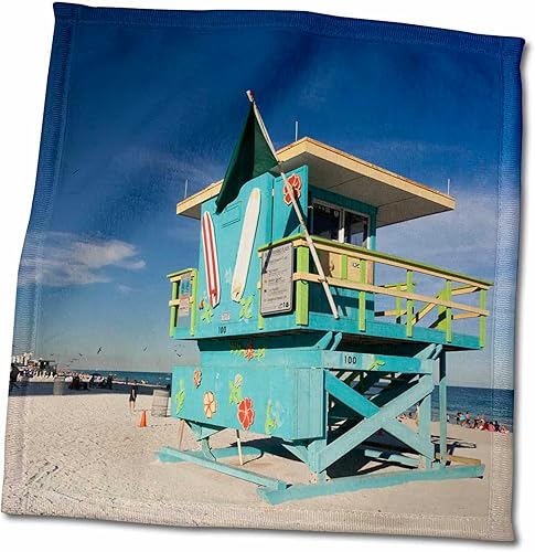 3dRose USA, Florida, Miami Beach, South Beach, colorful lifeguard tower. - Towels (twl-206672-3)