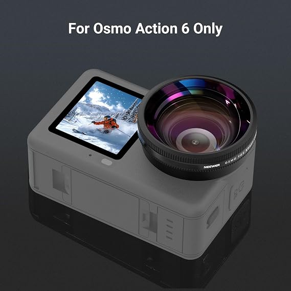 NEEWER Wide Angle Lens Compatible with DJI Osmo Action 6 Only, 185 FOV Multicoated HD Optical Glass 4 Elements 4 Groups Screw On Action Camera Lens Photography Accessories, FL-B52