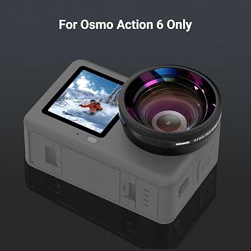 NEEWER Wide Angle Lens Compatible with DJI Osmo Action 6 Only, 185 FOV Multicoated HD Optical Glass 4 Elements 4 Groups Screw On Action Camera Lens Photography Accessories, FL-B52