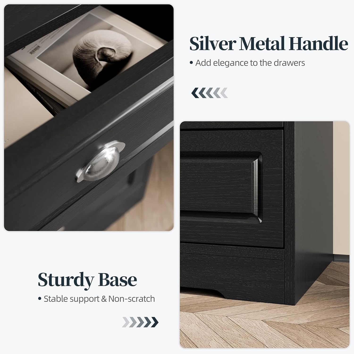 SUNLEI 6 Drawer Double Dresser, Black Wooden Dresser for Bedroom, Wide Chest of Drawers with Metal Handles, Storage Organizer Dresser, Nursery Dresser, TV Stand Storage Chest for Living Room, Hallway