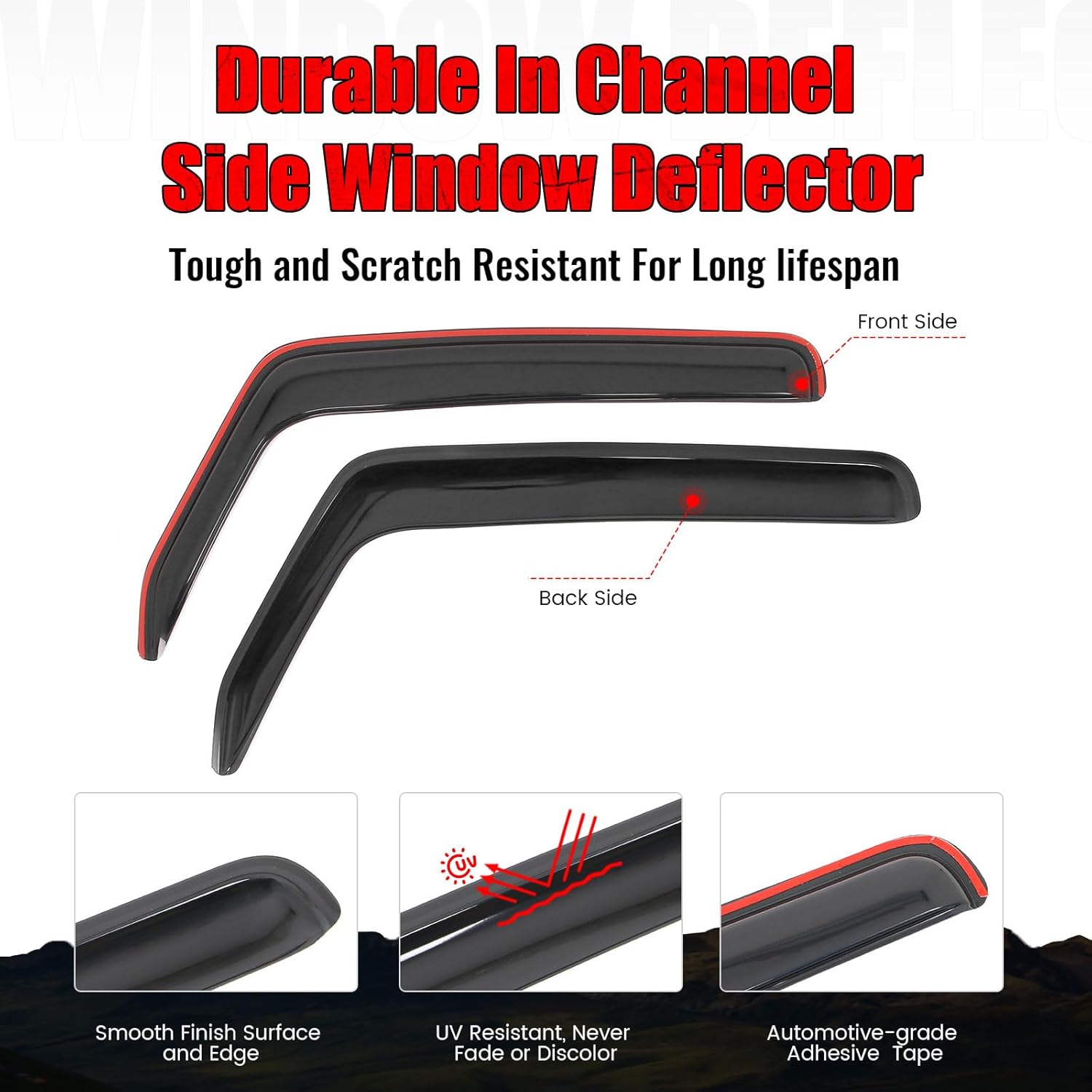IKON MOTORSPORTS in Channel Window Visors Compatible with 2007-2017 Jeep Wrangler & 2018 Wrangler JK 2Dr, Slim Style Acrylic Smoke Rain Guards, Side Window Wind Deflectors 2PCS